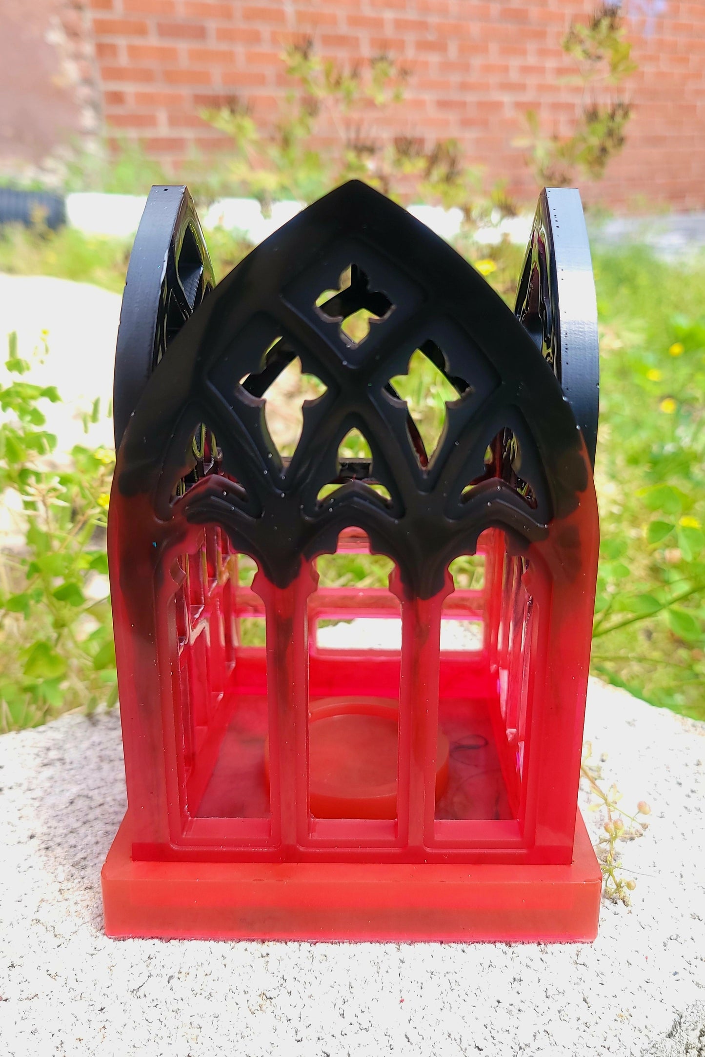 Handmade black to red Cathedral Tea Light Candle Holder