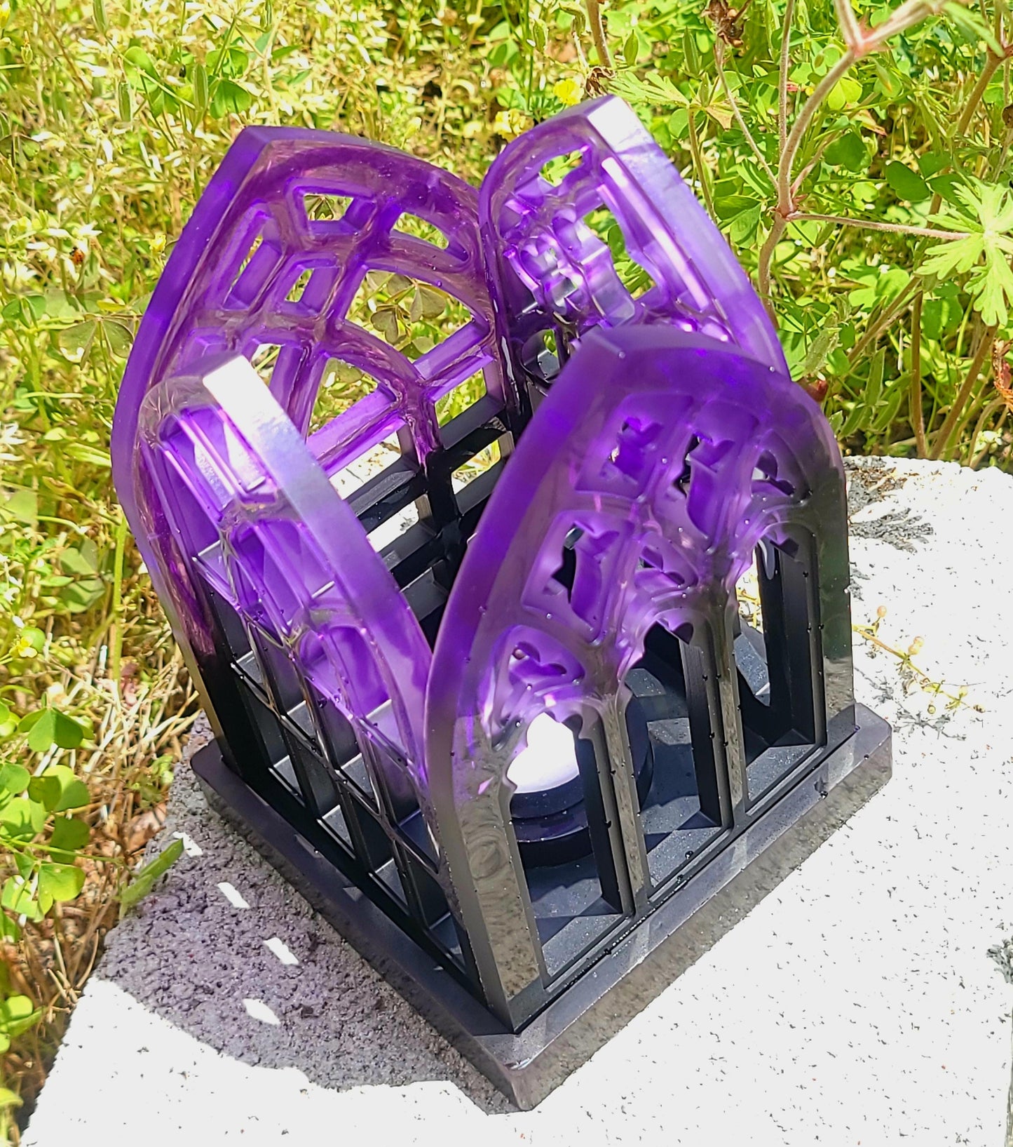 Handmade Purple to black Cathedral Tea Light Candle Holder