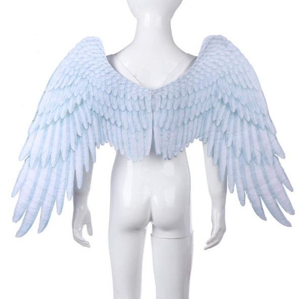 Angel wings costume with elastic straps for kids, ideal for theme parties.