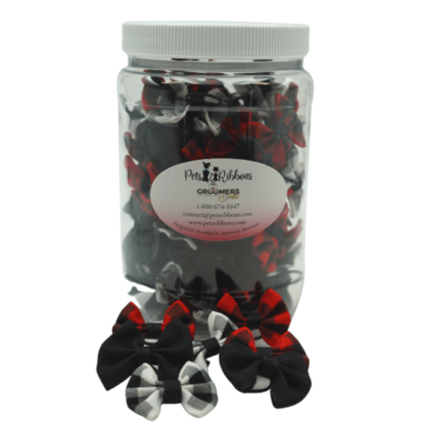 Gothic Check Bow Pet Ribbons - 1.5" Assortment in Jar