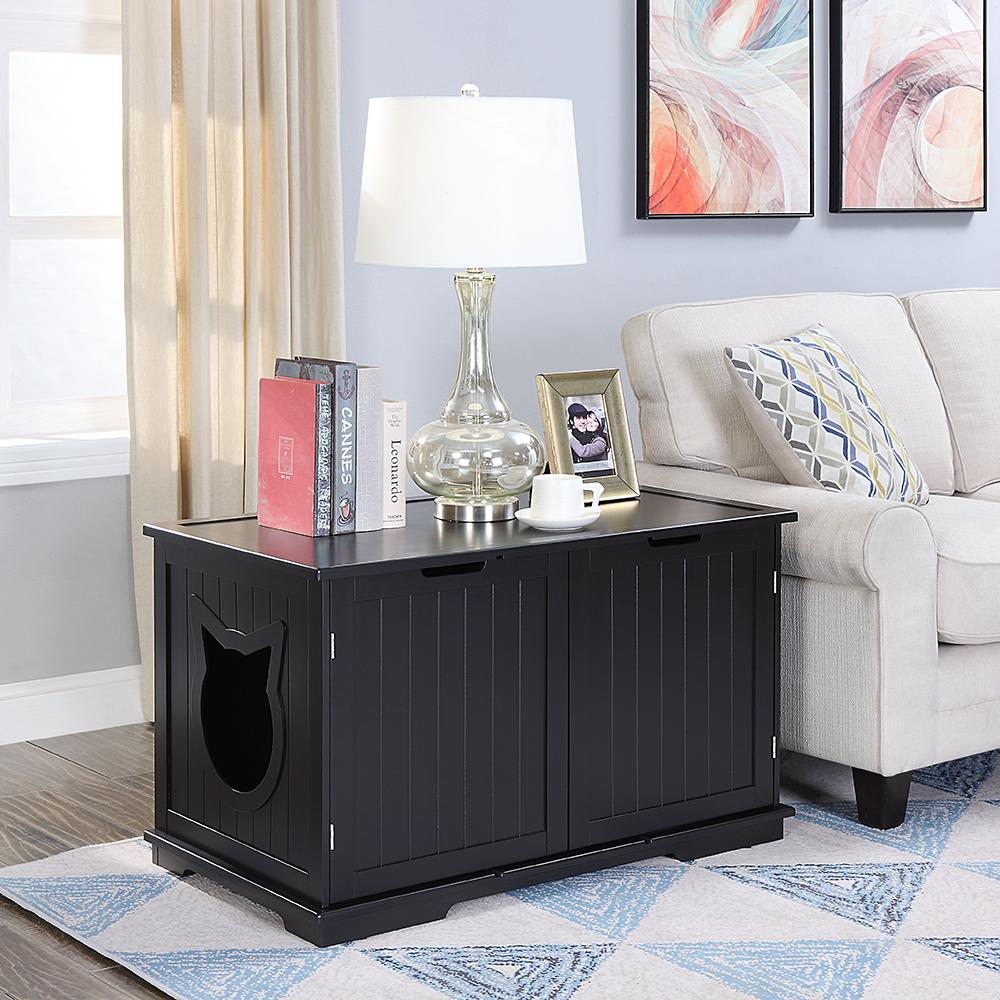 X-Large Cat Washroom Bench Litter Box Enclosure Furniture in living room setting.