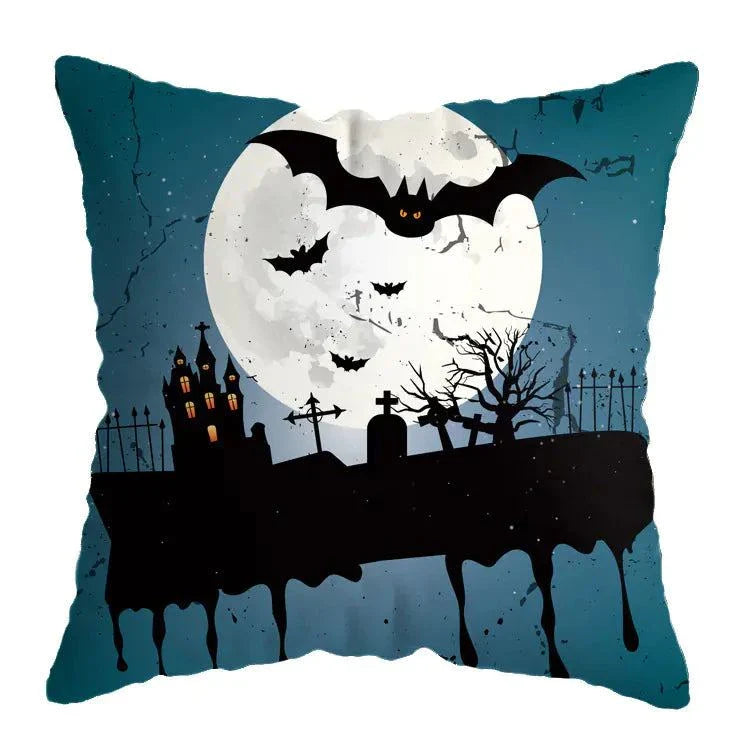 Linen Skull Halloween Pillow Cover with skull design, high-quality linen, 45x45cm, available in multiple colors for festive decor.
