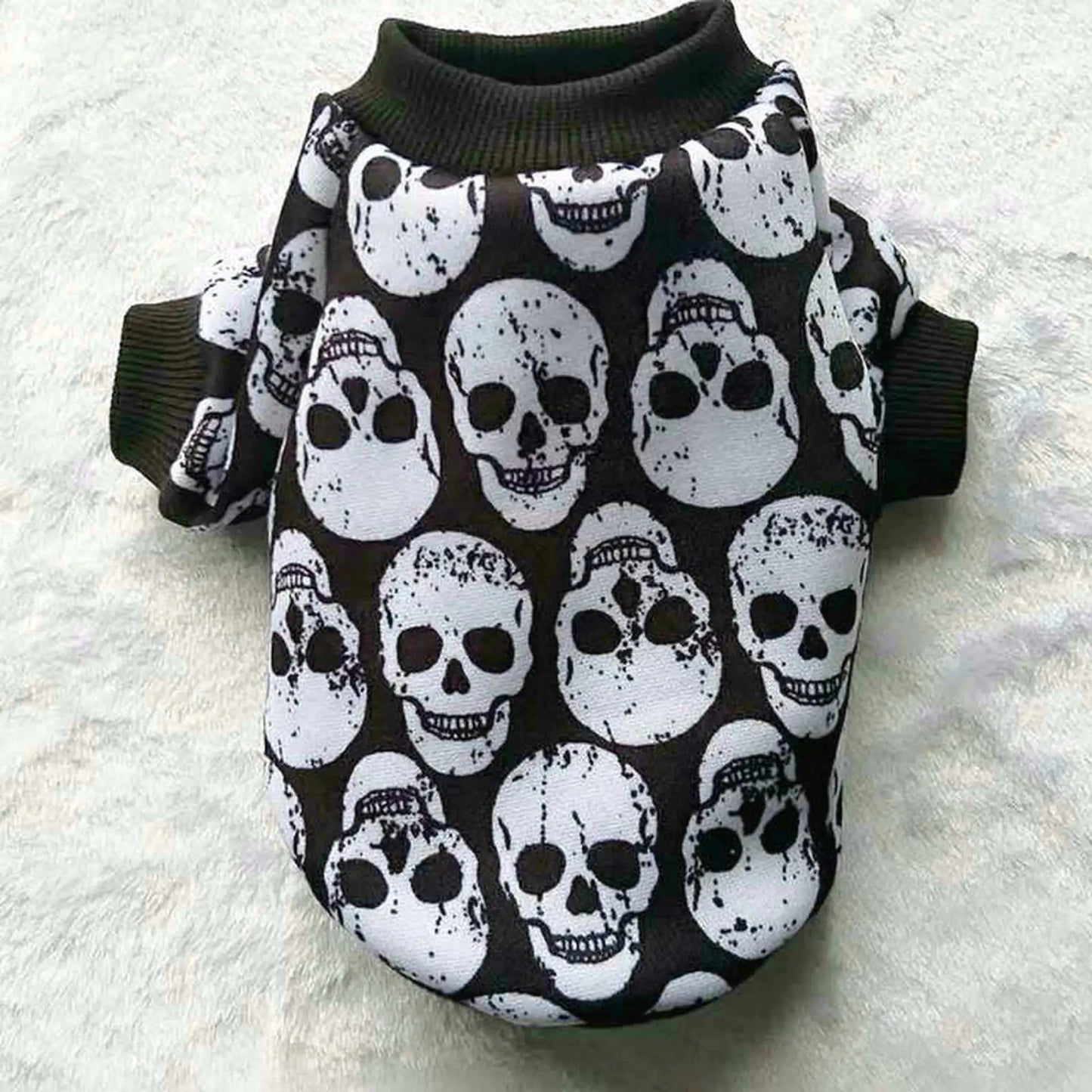 Black pet shirt with white skull design for Spooky Season.