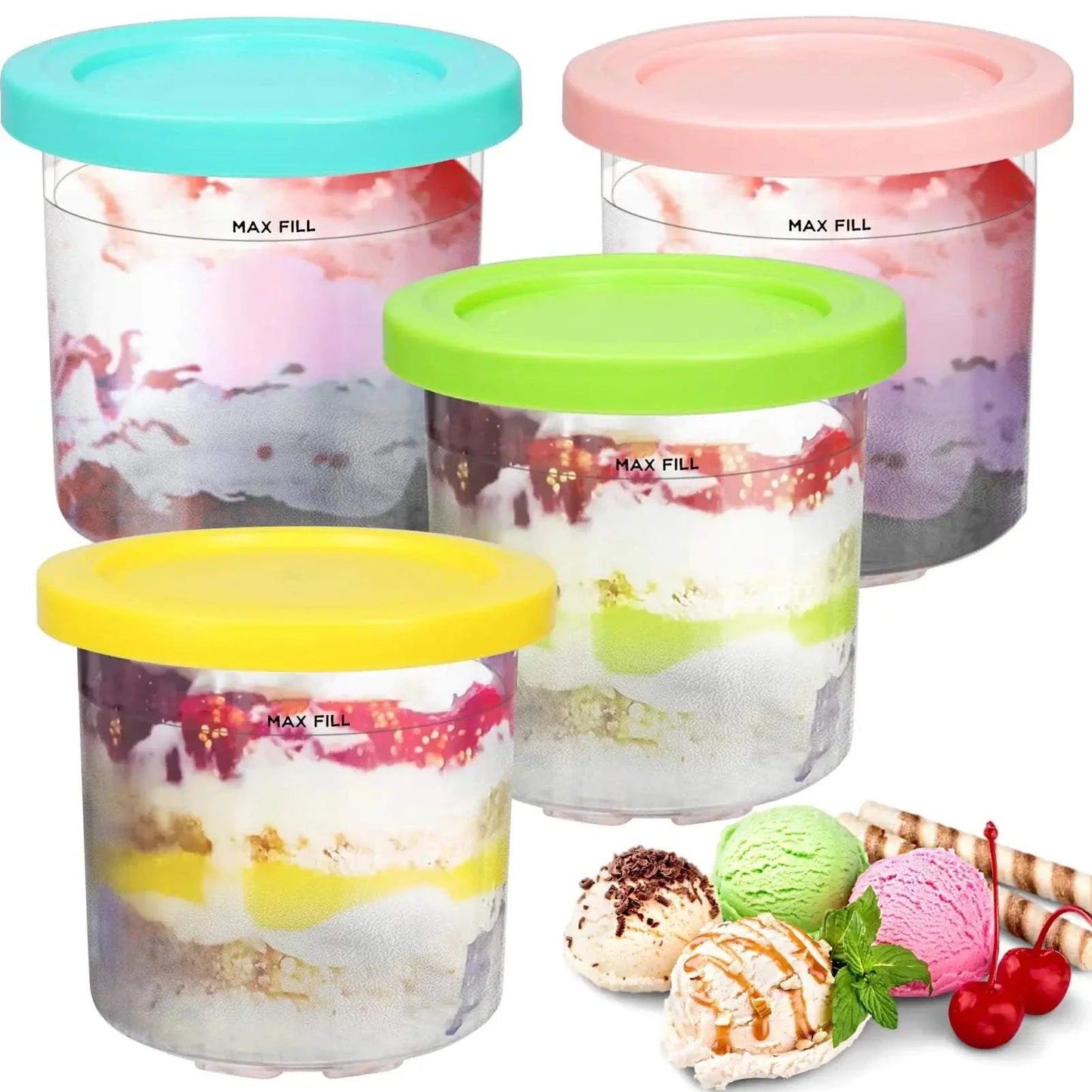 YQL 16oz Creami Pints and Lids - 4 Pack for Ninja Ice Cream Maker
