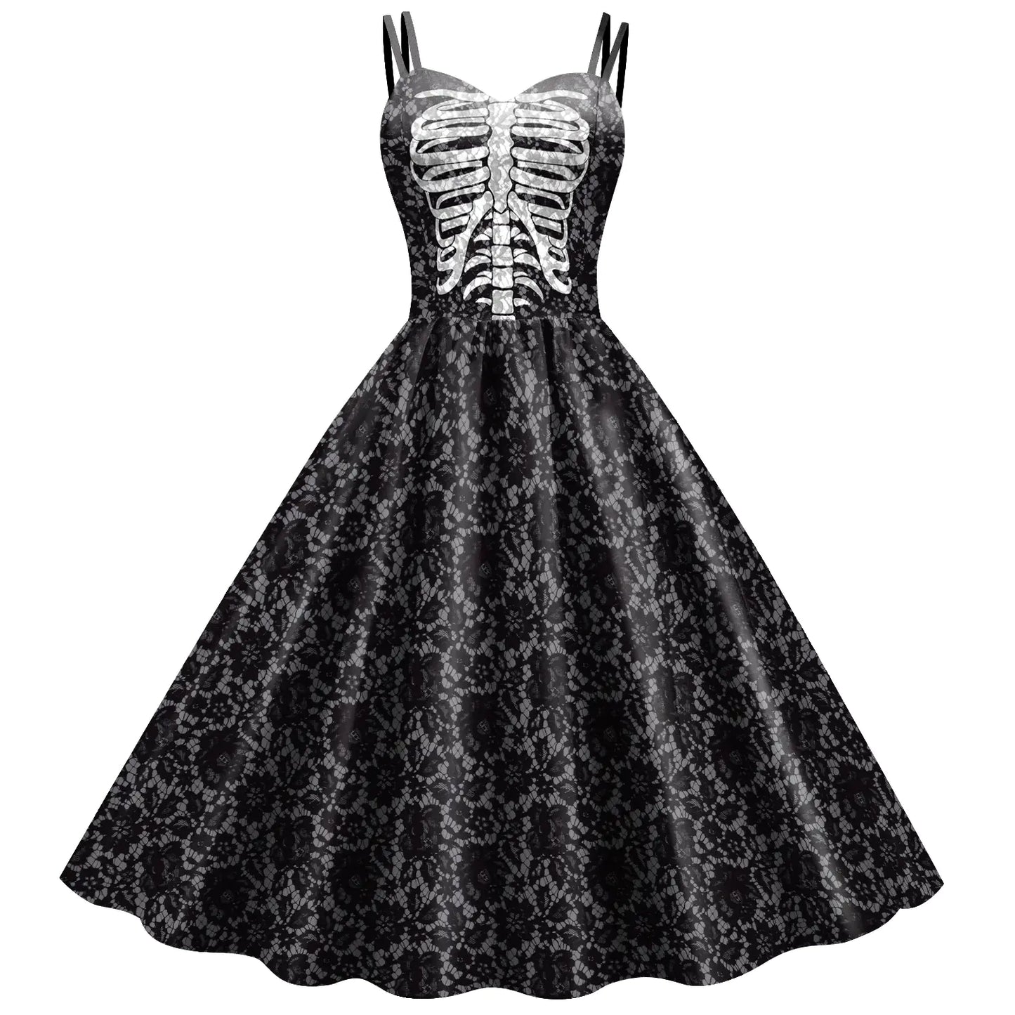 ladies-3d-skull-print-sling-dress