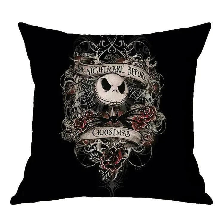 Linen Skull Halloween Pillow Cover with unique skull design, 45x45cm.