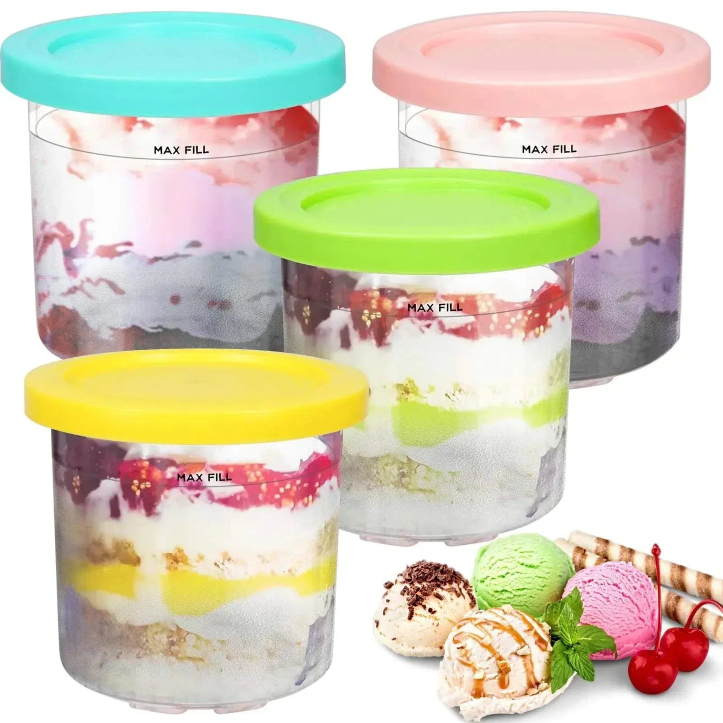 YQL 16oz Creami Pints and Lids - 4 Pack for Ninja Ice Cream Maker