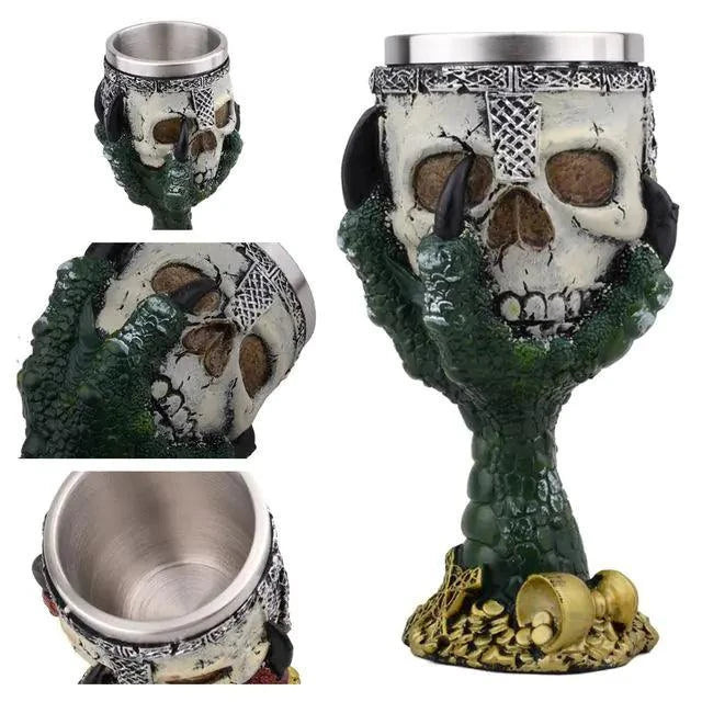 Unique green skull goblet made of resin, artistic drinkware with eye-catching design.