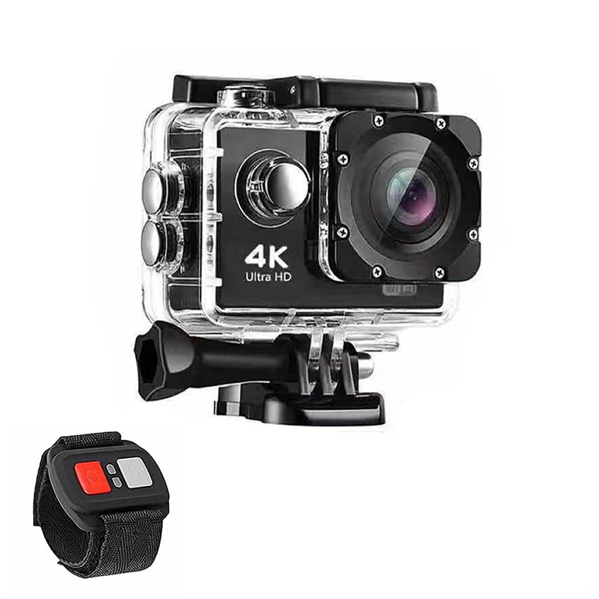 4K Ultra HD waterproof action camera with wide-angle lens and RF remote control