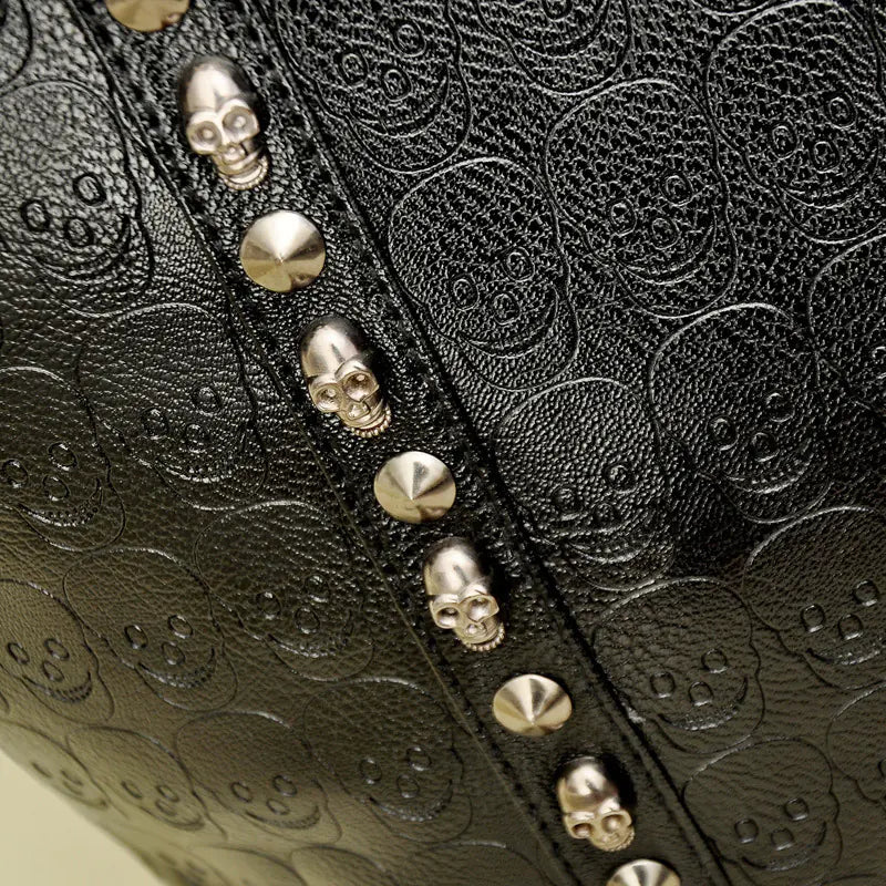 Chic Skull Embossed Tote Bag with PU Material and Flower Details