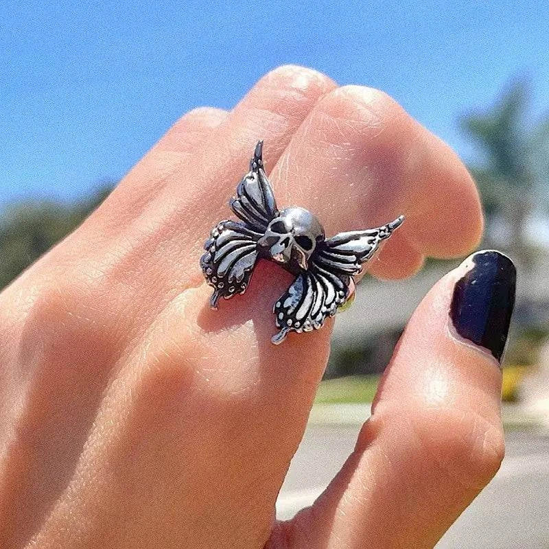 Vintage Punk Butterfly Skull Ring