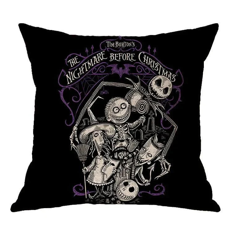 Linen Skull Halloween Pillow Cover with unique skull design on high-quality linen, 45x45cm.