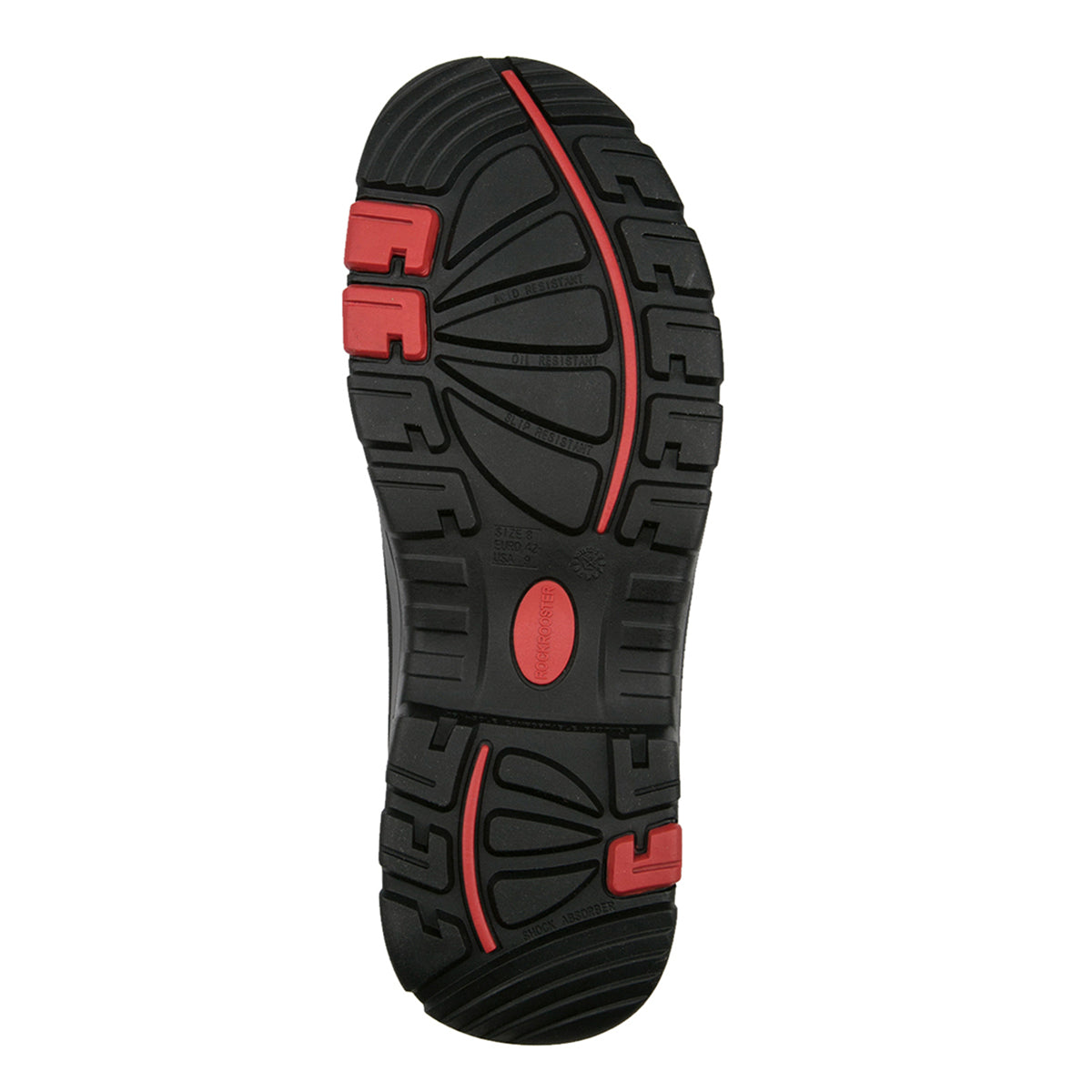 Sole of ROCKROOSTER Bakken 6 inch waterproof work boot with slip-resistant tread.