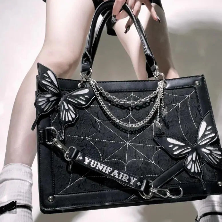 Gothic Butterfly Maze Tote - Edgy Black Style