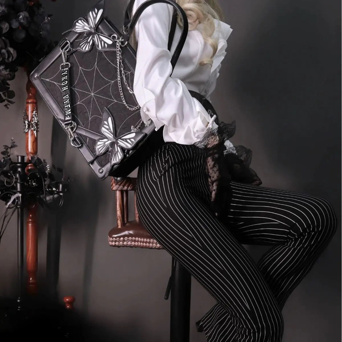 Gothic Butterfly Maze Tote - Edgy Black Style