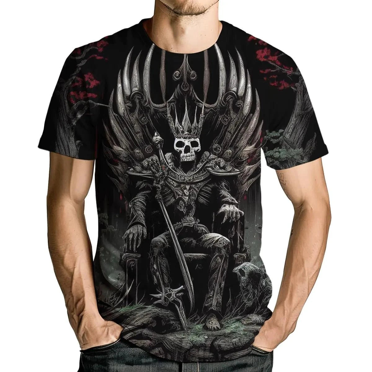 Mens Skull Graphic Tshirt, 3D Print Skeleton Shirt, Funny Skull Tees, Black, 2XL.