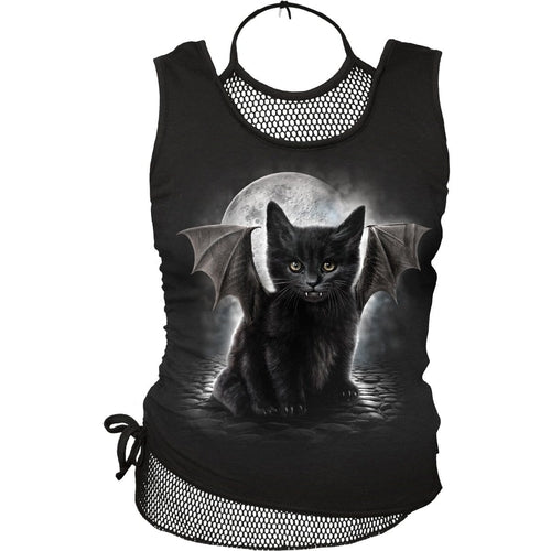 BAT CAT - 2in1 Neck Tie Mesh Top Black
