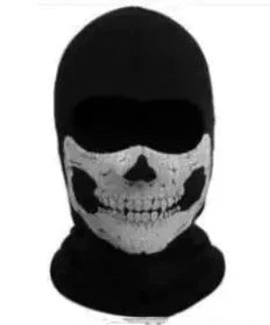 Halloween skull headgear for skateboards, black and white skull design, stretchy cotton-spandex fabric.