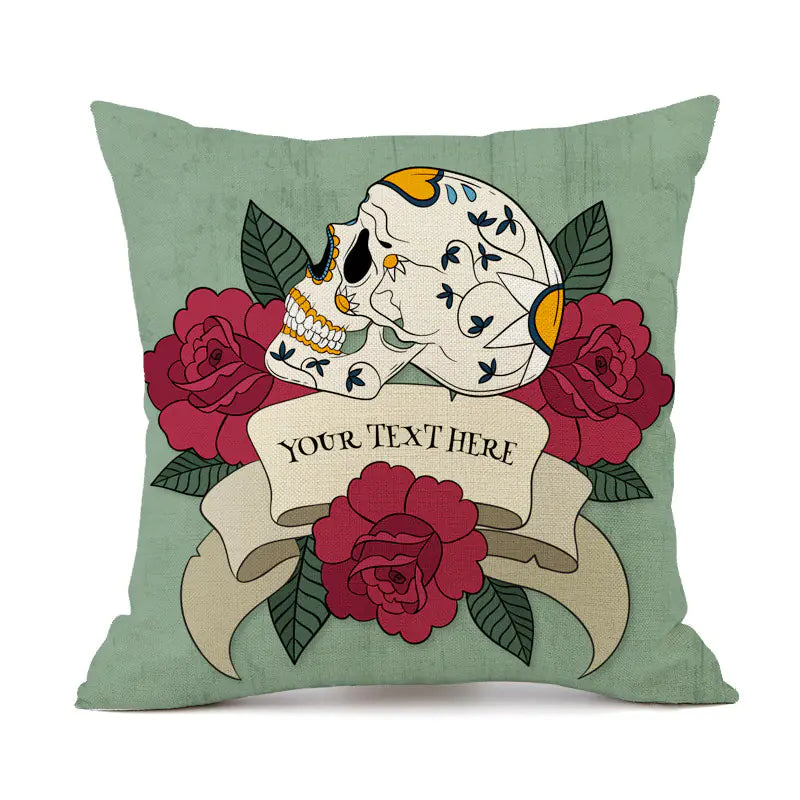 Custom Skull Linen Cushion Cover