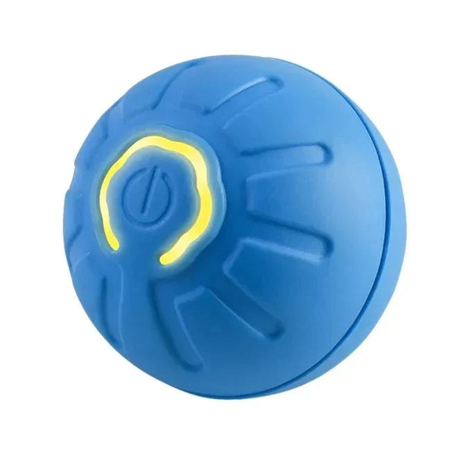 Blue smart dog toy ball made from silicone and ABS, featuring a circular design with glow accents.