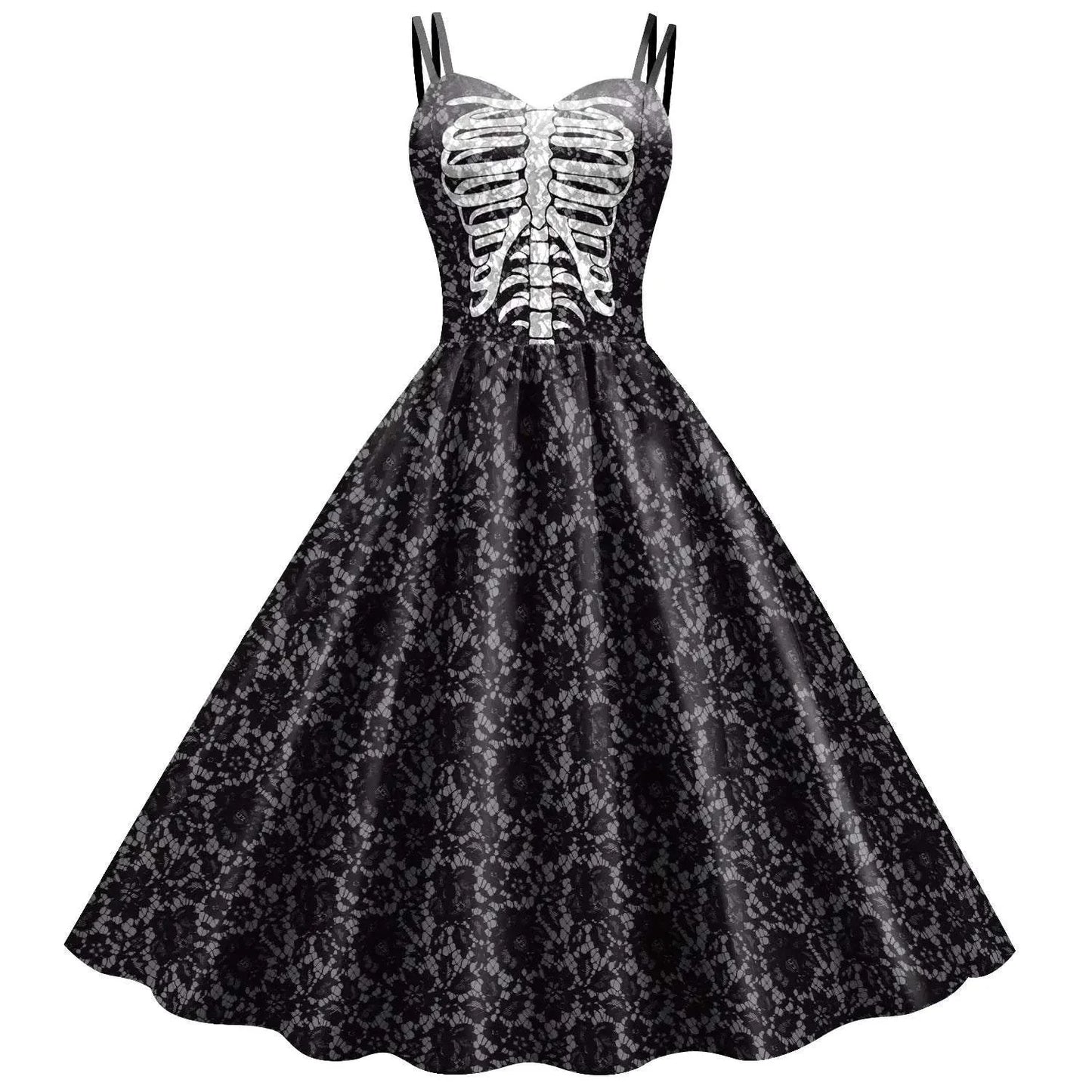 Skeleton Print Halloween Pleated Dress