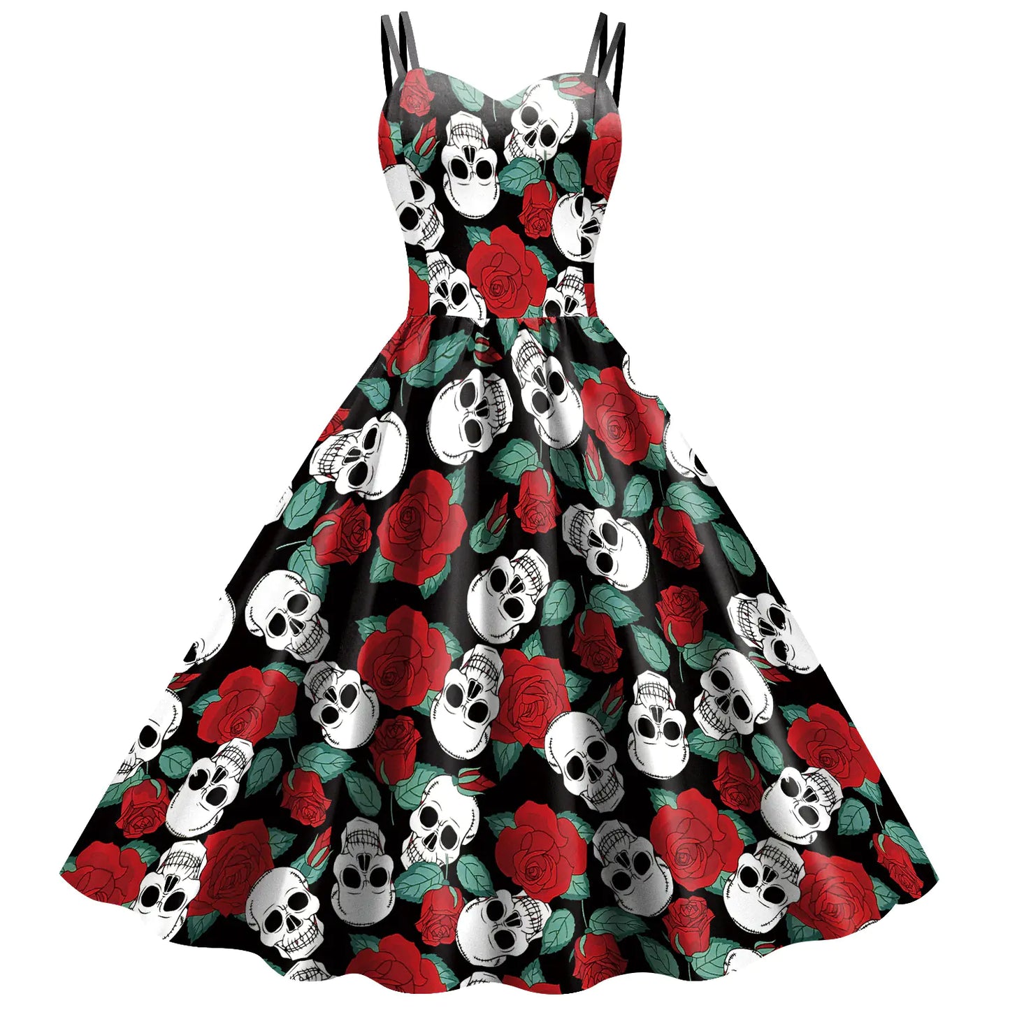 ladies-3d-skull-print-sling-dress