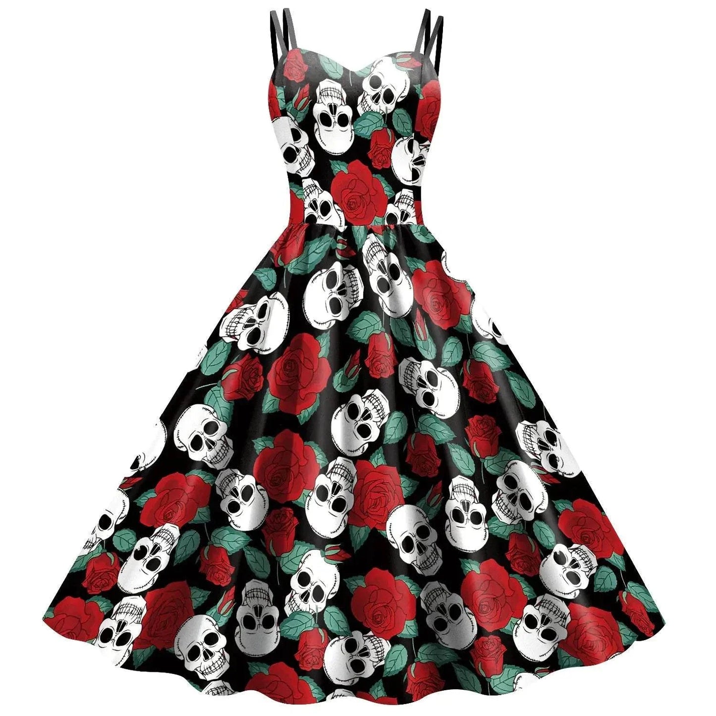 Skeleton Print Halloween Pleated Dress