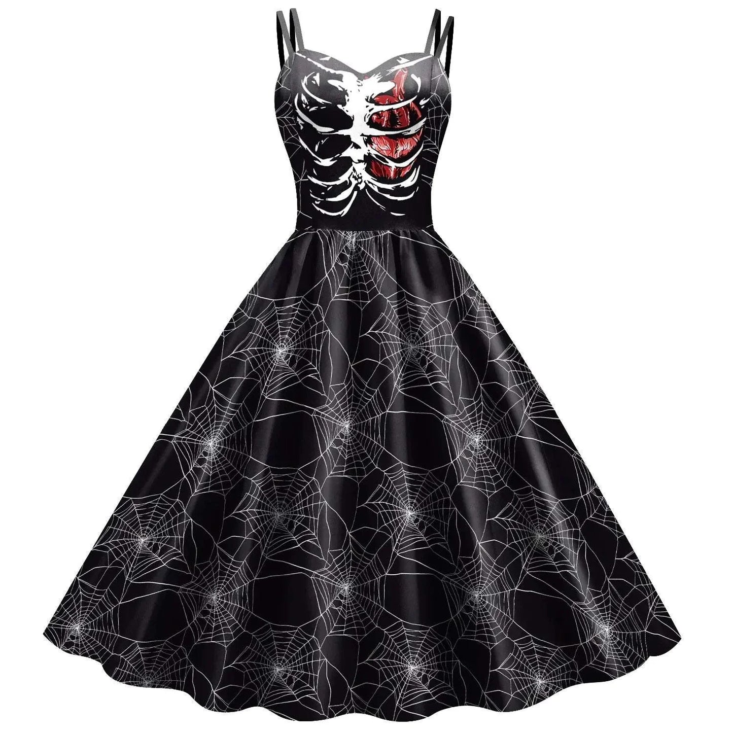 Skeleton Print Halloween Pleated Dress