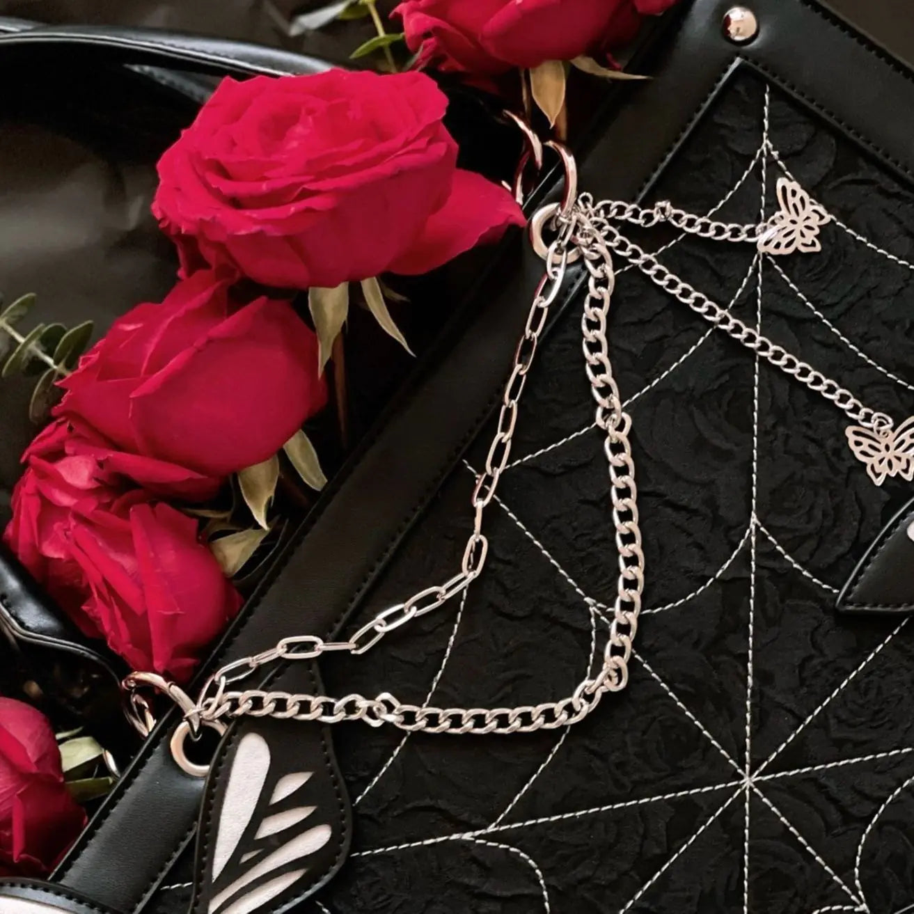 Gothic Butterfly Maze Tote - Edgy Black Style