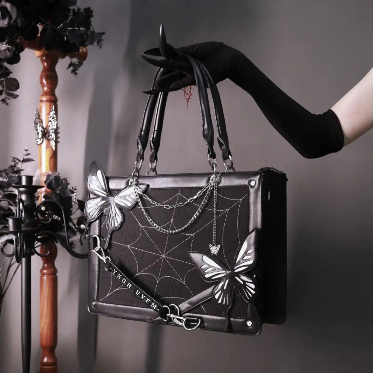 Gothic Butterfly Maze Tote - Edgy Black Style