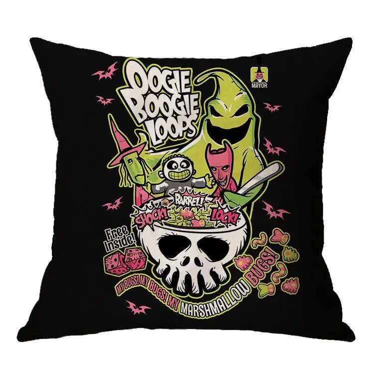 Linen Skull Halloween Pillow Cover with vibrant skull design.