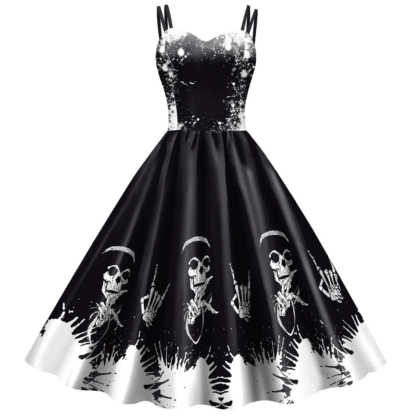 ladies-3d-skull-print-sling-dress