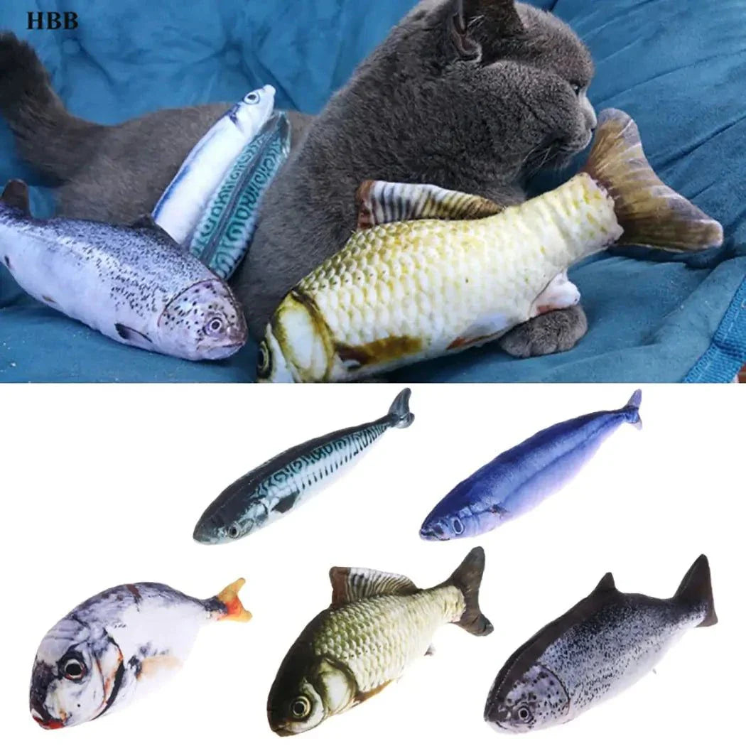 Creative Fish Shape Pet Toy with catnip, durable bite-resistant plush, multiple fish designs, and vibrant colors.