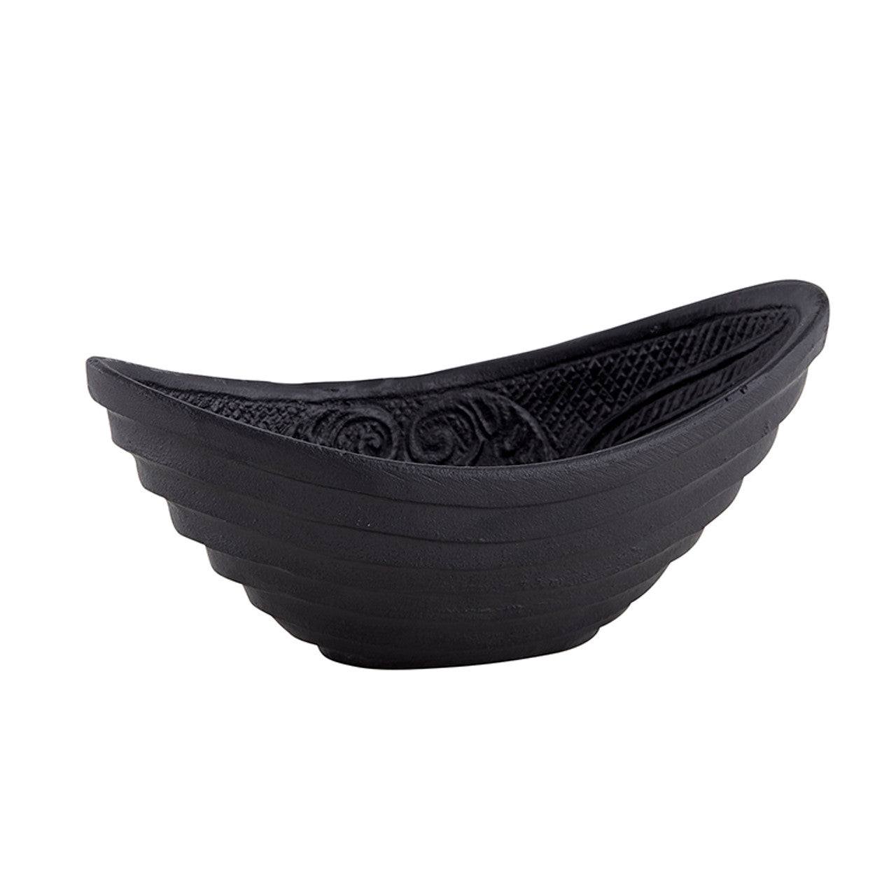 Gothic cast iron black oval bowl with elegant embossed design, 6.5 x 3 inches, versatile serving and catchall bowl