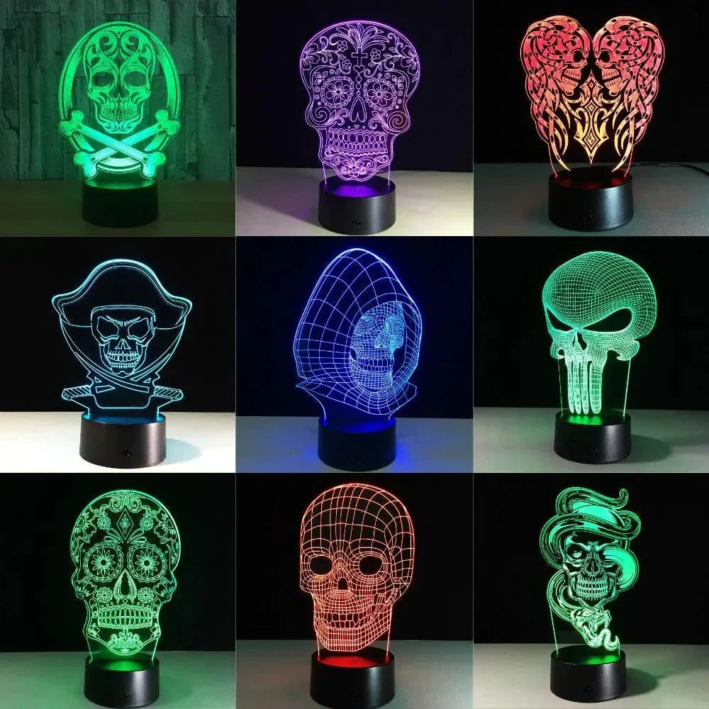 3D Skull Night Light with vibrant colors and unique designs.