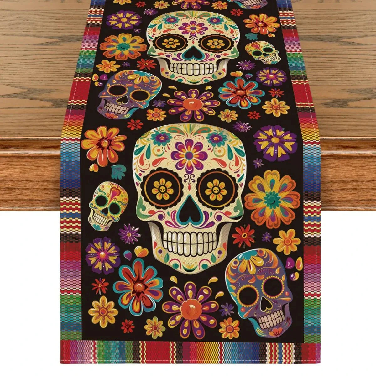 Artoid Mode Dia de Los Muertos Sugar Skull Table Runner 13x72 Inch