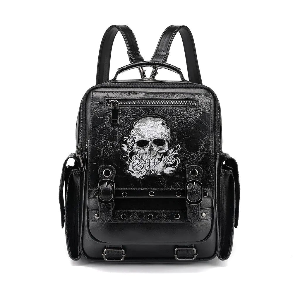 Gothic Skull Embroidered Shoulder Bag