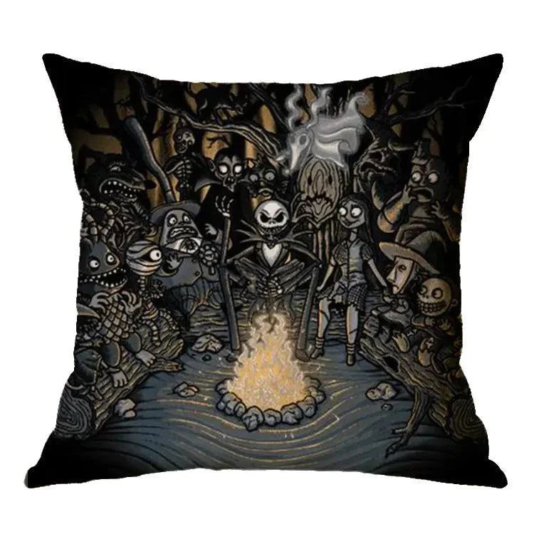 Linen Skull Halloween pillow cover featuring a spooky skull design, 45x45cm, made of high-quality linen.