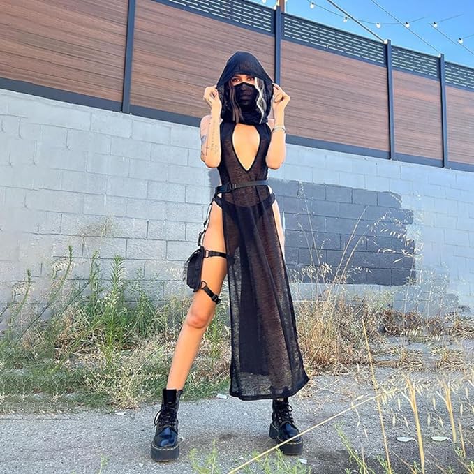 High Slit Sheer Gothic Dress for Women