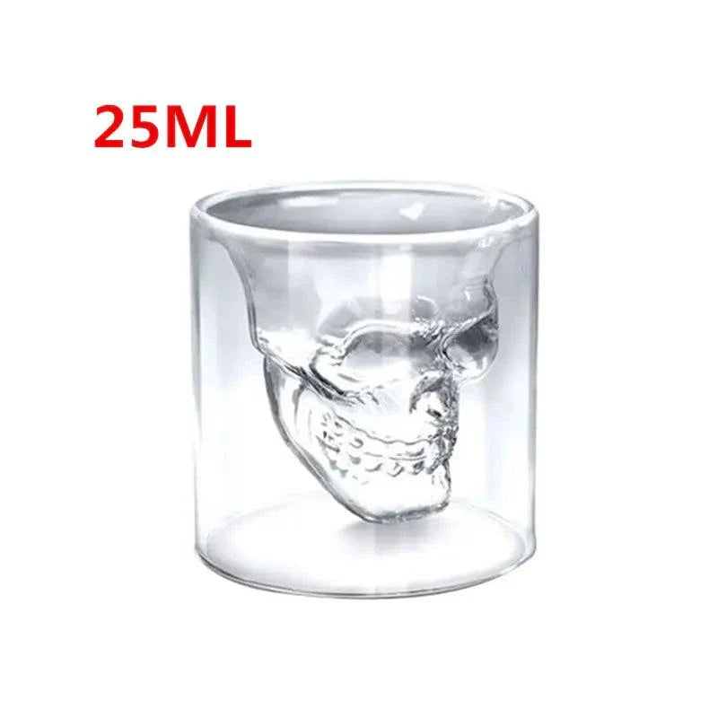 Skull Head Crystal Wine Glass with modern design and high-temperature resistance, 25ml capacity.