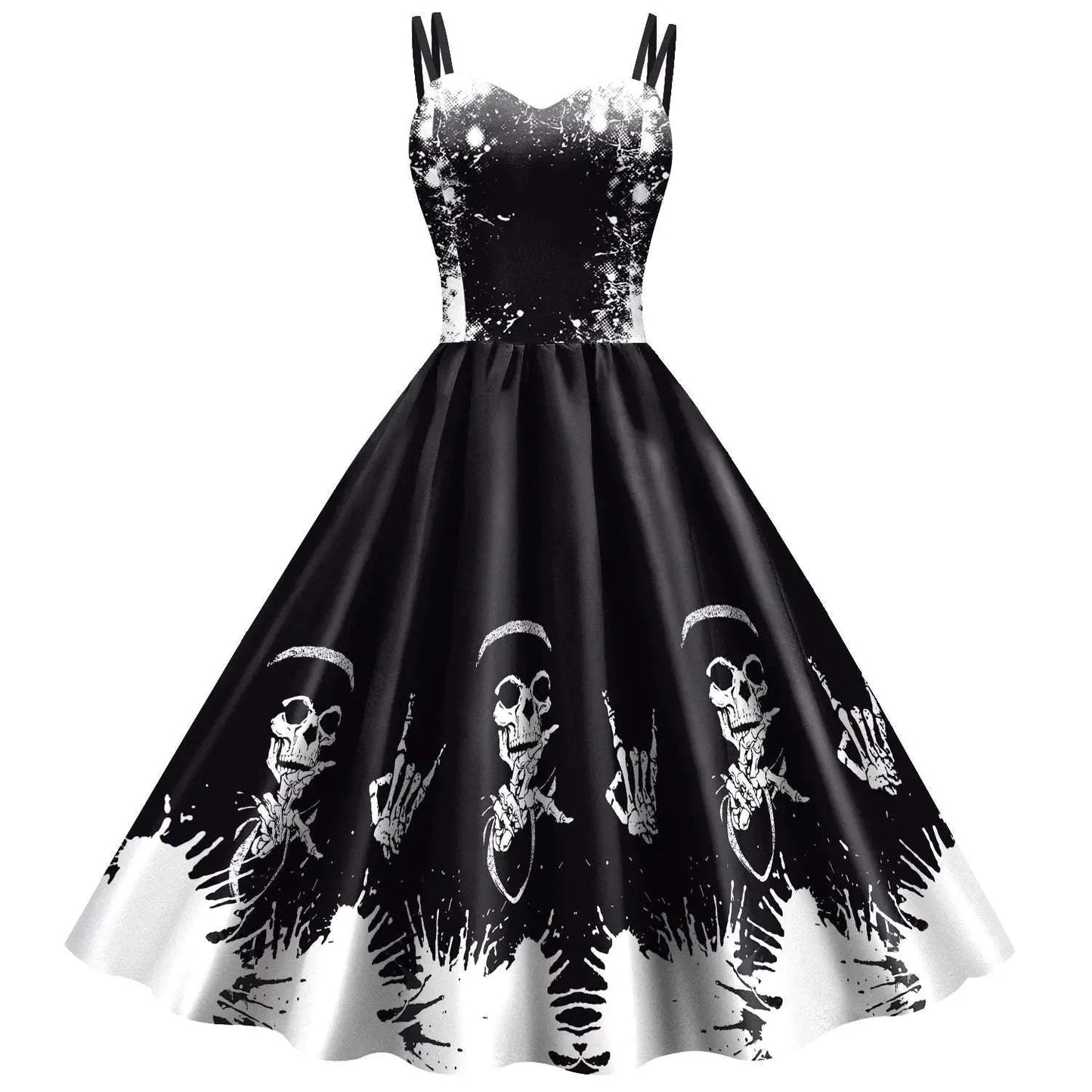 Skeleton Print Halloween Pleated Dress