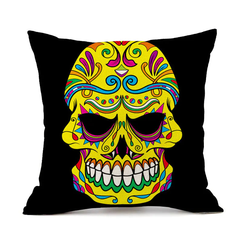 Custom Skull Linen Cushion Cover
