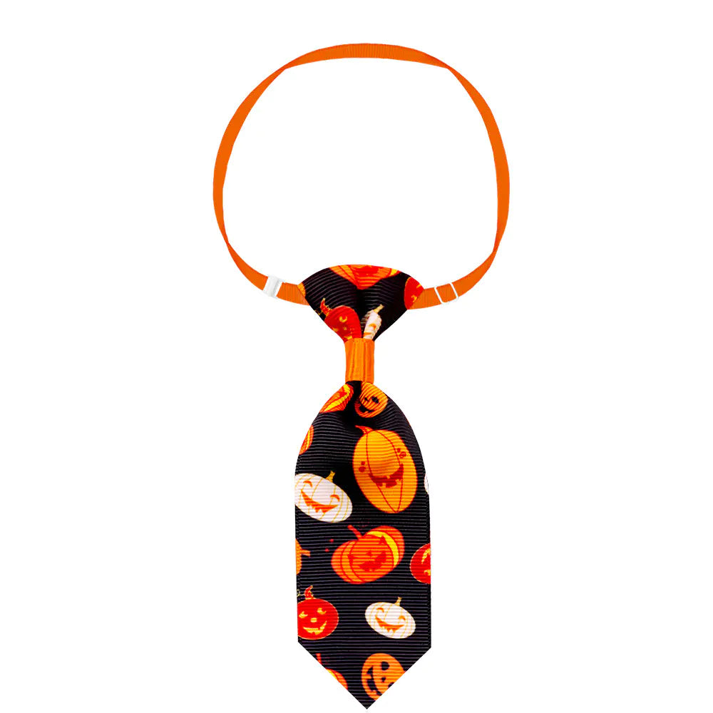 Halloween-themed pet necktie with pumpkin designs from the Wonderland Pet Spooky Necktie Series.