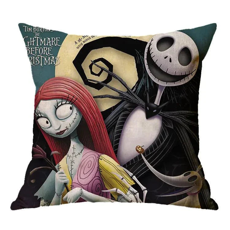 Linen Skull Halloween Pillow Cover with spooky skull design and vibrant colors.