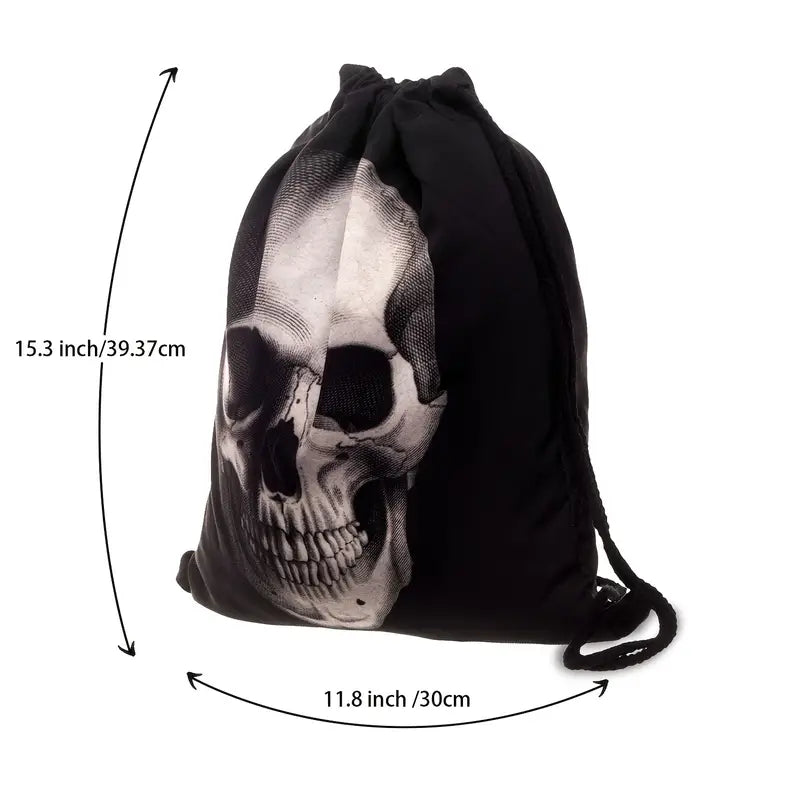 Skull Print Drawstring Sport Backpack