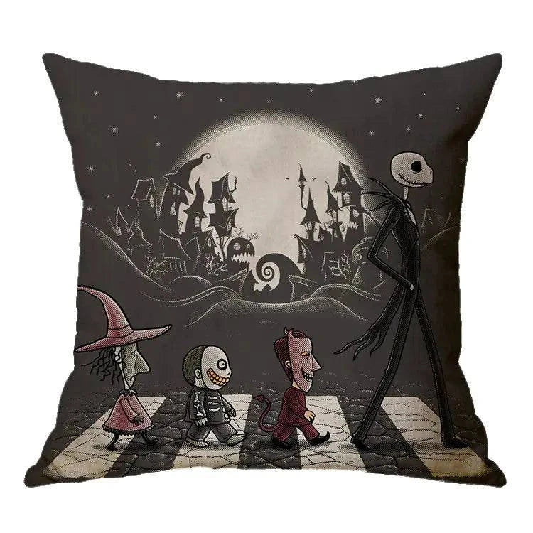 Linen Skull Halloween Pillow Cover with spooky design, adds festive touch to decor, 45x45cm.