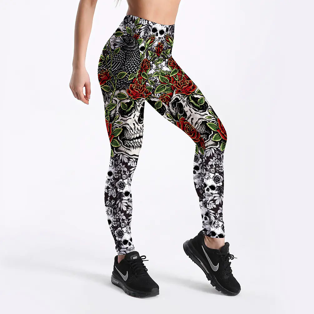 Spooky Rose Skull Fashion Leggings