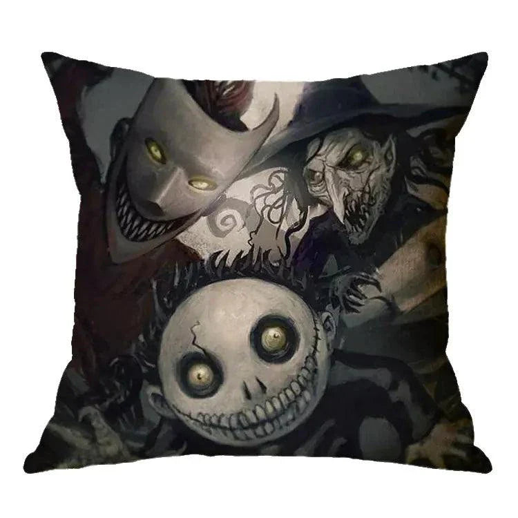Linen Skull Halloween Pillow Cover featuring unique skull design on high-quality linen.