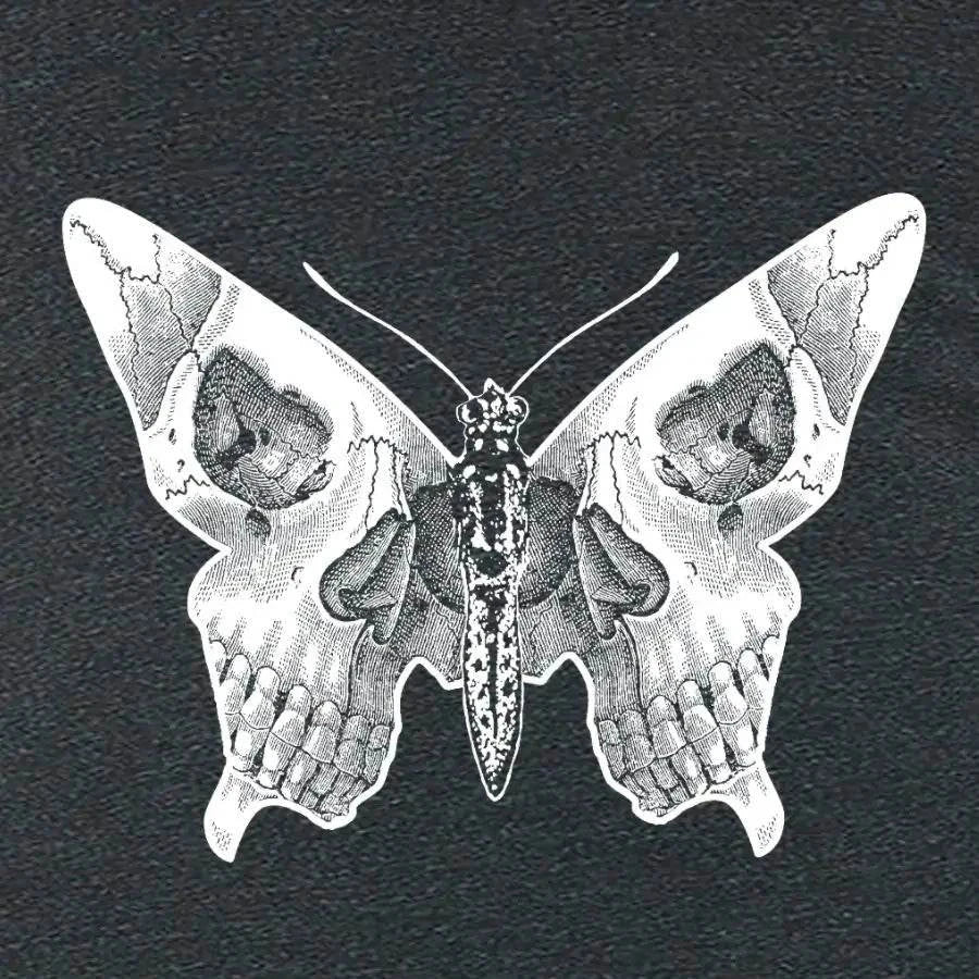 Butterfly skull design on women's eco-friendly T-shirt.