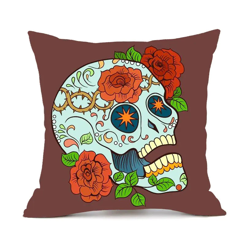 Custom Skull Linen Cushion Cover